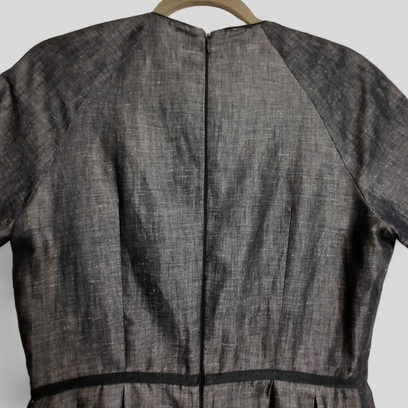 French LES COPAINS Linen Cotton Chambray Dress Italy Fit Flare Pockets 42 6 - Picture 5 of 11